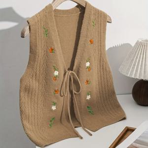 TEMU 여성용 루즈핏 빈티지 V넥 오픈 카디건 조끼, 새로운 스타일 슬리브리스 스웨터 베스트