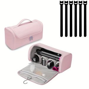TEMU 다이슨 에어랩 완전 모든 모델 및 부착물과 호환되는 여행 케이스 1개, 헤어 컬러 액세서리를 위한 걸이 훅이 있는 휴대용 수납 가방, 6개 6인치 재사용 가능한 케이블 타이 포함|스타일러