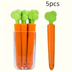 TEMU 5pcs 카레트 모양 플라스틱 식품 보관 클립 - 식품 접촉 방지용 매그네틱 백 - 가방, 스낵 가방 및 주방 정리 액세서리용, 재사용 가능하고 누출 방지, 베이킹 필수품|카레트 디자인|재사용 가능한 클립