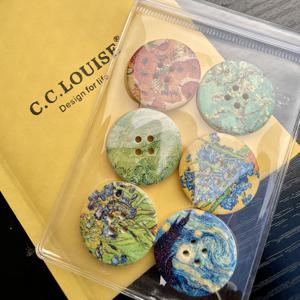 TEMU 빈센트 반 고흐의 걸작 패턴 디자인을 적용한 의류, 헤어 밴드, 가방, 벨트, 스카프, 커튼 및 홈 텍스타일 장식용 6개입 30mm 대형 빈티지 목재 버튼