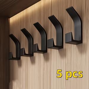 TEMU 5개 패셔너블 블랙 벽걸이 더블 후크 세트 - 설치 간편, 공간 절약 디자인, 욕실 및 침실용 홈 데코레이션에 적합 - 수건, 재킷, 목욕 가운, 열쇠 등 다기능 접착 후크, 실용적인 훅