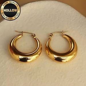 TEMU KC 골드 도금 가벼운 편안한 홀로우 귀걸이 - 일상 및 파티용 심플하고 우아한 디자인, 어머니날 선물 주얼리, 고급 마감의 저자극성 스테인리스 스틸 호프 이어링
