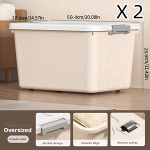 TEMU 뚜껑이 있는 대형 롤링 스토리지 박스 - 쌓을 수 있는 정리함, 견고한 PP 플라스틱 다목적 스토리지 박스, 가정 사무실 침실 옷장에 적합 - 크림색 스토리지 박스, 책, 옷 등 보관 가능, 다양한 모델 제공