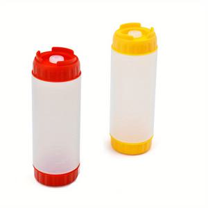 TEMU 2개입 500ml/16.9oz 이중 헤드 스퀴즈 소스 디스펜서 병 - 누수 방지 역방향 디자인, 투명 PE 플라스틱 레드 & 옐로우 캡 포함 (토마토 소스, 잼, 시럽, 크림용) - 식당 및 가정 주방용, 딥핑 소스 컵, 기능성 설계, 세척 쉬운 양념 용기, 푸드 서비스