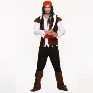 TEMU 해적 코스튬 5종 세트, 조끼 탑 페이크 투피스, 반다나, 벨트, 바지, 부츠 포함, 할로윈, 공연, 파티 의상, 크리스마스, 부활절에 적합, 모델 손에 든 소품 제외