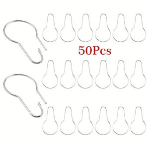 TEMU 50개 스테인리스 샤워 커튼 후크 - 미끄럼 방지 롤러 포함, 녹슬지 않는 호박형 욕실 후크, 쉬운 설치, 내구성 강한 금속 링, 세련된 메탈릭 마감, 현대적 디자인, 아파트 생활용|샤워커튼