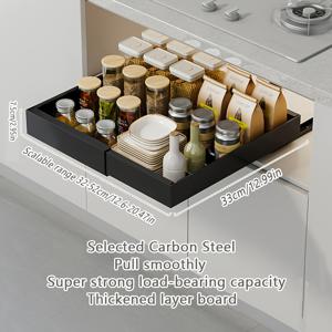 TEMU 1pc 무거운 강철 풀아웃 정리함, 조용한 슬라이드 레일 - 확장 가능한 주방 보관 랙, 드릴 없음 캐비닛 공간 절약, 향신료, 주방 용품, 냄비 및 팬, 주방 정리함 및 보관, 용품 홀더, 현대 주방 용품, 부드러운 마감, 풀아웃 정리함, 풀아웃 정리함