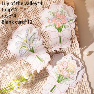 TEMU 24개 세트 우아한 꽃무늬 감사 카드 - 핑크 장미, 튤립, 파스텔 컬러 - 결혼식, 생일, 졸업, 초대장용 - 화려한 글씨와 디스플레이 - 데코 거울 및 선물 테이블 호환 가능 - 조립 불필요 - 개인 또는 축하 카드, 웨딩 스테셔너리, 정교한 일러스트레이션