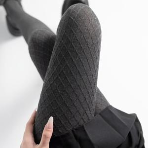 TEMU 1pc 여성용 블랙 트위드 스타일 티츠 - 기하학적 패턴, 신축성 있는 소재, 손세탁 가능, 봄 & 가을 패션에 완벽한 스타일리시 레깅스 | 빈티지 인스피어드 디자인 | 신축성 있는 티츠