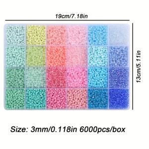 TEMU 6000개 3mm 유리 비즈 세트, 24가지 생생한 색상, DIY 공예 및 주얼리 만들기, 라운드 비즈 수제 선물용, 캐주얼 스타일, 비즈 키트