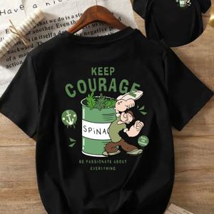 TEMU 여성용 웃긴 포피 영감 그래픽 티셔츠 - 스피너치 캔 디자인, 블랙 크루넥 캐주얼 데일리 티 - 가벼운 봄 패션, 편안한 핏 여성 상의