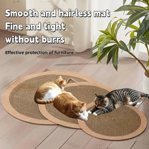 TEMU 라운드 고양이 긁는 포스트 & 매트 - 플러시 베이지와 브라운 보더, 새끼 고양이 및 성인 고양이용 긁는 포스트, 실내 놀이 및 발톱으로 내구성 및 부드러운 직물, 가정용 고양이 가구, 재미있는 디자인, 아늑한 질감