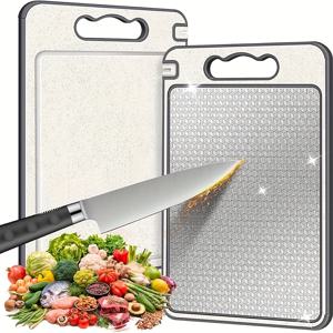 TEMU 내장형 숫돌 & 마늘 짜는 기능이 있는 강력 스테인리스 스틸 양면 도마 - 미끄럼 방지 받침대, 식기세척기 사용 가능, 야채, 고기, 빵을 위한 다기능 주방 도마 - 홈쿡 & 전문 요리사를 위한 이상적인 선물