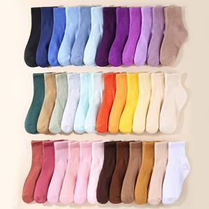 TEMU 어린이용 미드캘프 양말 10켤레 세트 - 남녀공용 고신축성 단색 니트 양말, 가을/겨울 일상 사용, 손세탁/드라이클리닝 가능, 귀여운 양말 패턴, 내구성 있는 소재