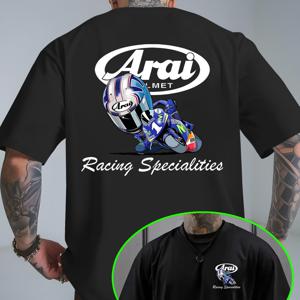 TEMU 아라이 남성 모터사이클 레이싱 그래픽 티셔츠 - 캐주얼 스트리트웨어, 만화 레이싱 드라이버 및 브랜드 슬로건, 정상 핏 짧은 소매 여름 상의, 캐주얼 의상용 통기성 소재, 모터사이클 티셔츠