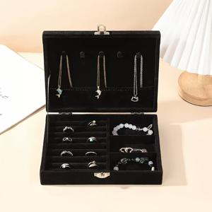 TEMU 1단 보석 정리함 소프트 벨벳 안감 구획 포함 - 우아한 블랙 주얼리 보관 케이스, 목걸이, 팔찌, 귀걸이, 반지용 휴대용 스냅 클로저 여행용 보석 정리함 - 여성에게 완벽한 선물, 집이나 여행 사용, 보석 상자|반지|링귀걸이