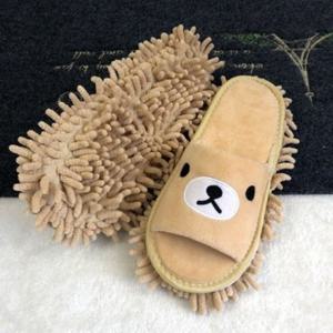 TEMU 카툰 베어 모프 슬리퍼 - 탈착식 청소 패드 포함, 초미세 섬유 먼지 제거 기능, 귀여운 곰 얼굴 디자인, 4가지 색상 (핑크, 베이지, 브라운, 블루) - 홈, 오피스, 침실, 주방 바닥 청소용 멀티룸 하우스슬리퍼