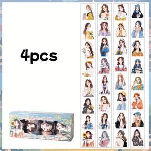TEMU 4 롤 일본 귀여운 만화 캐릭터 시리즈 DIY 스크랩북 스티커 - 발라드 저널, 예술 프로젝트, 스크랩북, 공예용으로 사용되는 PET 장식 테이프, 투명 접착 스트립, 생동감 있는 캐릭터 디자인, 스크랩북 용품, 저널 장식, 유쾌한 디자인, 내구성 있는 접착제, 저널링 용품, 스티커, 와시 테이프
