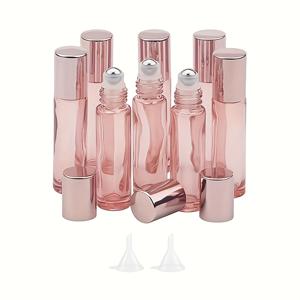 TEMU 8개 로즈 골드 유리 롤러 병, 깔때기 및 캡 포함, 10ml (1/3oz) - 향수, 에센셜 오일, 향수 분배에 이상적, 손세척 전용, 둥근 모양, 향수 분배|우아한 병 디자인|유리 구조, 향수 병, 에센셜 오일 롤러 병, 오일용 롤러 병, 유리 롤러 병