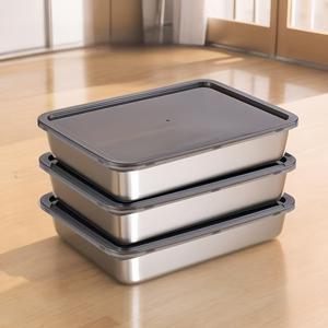 TEMU 3pcs 스테인리스 스틸 식품 보관 용기 누수 방지 스택 가능 공간 절약 밀폐 뚜껑 신선도 유지 식사 준비 과일 고기 채소 남은 음식 냉장고 냉동고 팬트리 쉬운 세척 재사용 가능 용기 가정 상업용 주방 스택 가능 고품질 제작 주방 정리 바쁜 전문가용|냉동고|수납정리함|정리함