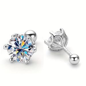 TEMU 925 실버 0.5캐럿, 1캐럿, 2캐럿 모이사나이트 식스프롱 스터드 귀걸이 힙합 록 스타일 럭셔리 캐주얼 고급 니치 디자인 남녀 커플용 엄마 할머니 파티 생일 할로윈 크리스마스 선물