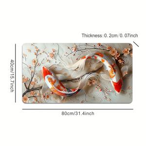TEMU 생동감 넘치는 잉어 디자인의 대형 직사각형 마우스 패드 - 튼튼한 스티치 가장자리, 미끄럼 방지 천연 고무 베이스 - 사무실, 게임, 공부에 이상적 - 남자친구, 여자친구를 위한 완벽한 선물 - 시크한 데스크탑 액세서리