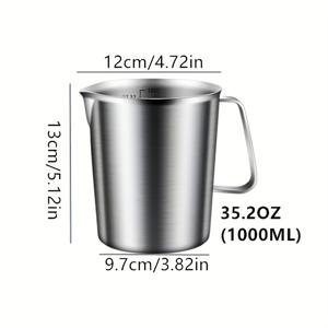 TEMU 304 스테인리스 밀크 포머, 17/35/52/70 온스 용량, 손잡이 있는 스테인리스 계량컵, 멀티펑셔널 에너지 컵, 스케일 포함 라떼 밀크 포머, 바리스타 전용 주방 도구