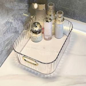 TEMU 1pc LuxeSpace PET 화장품 정리함, 아크릴 화장대 및 스낵 보관 바구니, 휴대용 다기능 메이크업 거치대, 독립형, 경량, 전기 필요 없음