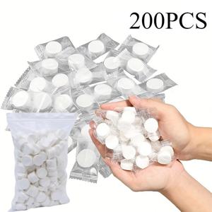 TEMU 50/200개 일회용 압축 수건, 휴대용 미니 코인 스타일 컴팩트 티슈 - 여행 & 캠핑용 논우븐 메이크업과 청소 도구