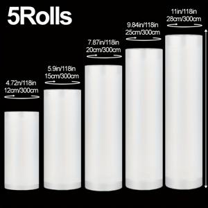TEMU 300cm(28+25+20+15+12) 5가지 크기의 비스페놀 A가 포함되지 않은 진공 포장 봉지 세트. 식품 진공 포장 봉지는 식품 보관, 고기, 과일, 채소, 밀가루 및 살모나 Fresh-keeping 포장 용도로 사용됩니다.
