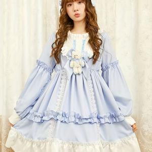 TEMU 영국 로리타 스타일 드레스 - 귀여운 애니메이션 코스튬, 파일 넥라인, 러플 레이스 트림 & A라인, 화이트 스타일 드레스 (세탁기 사용 가능) 테마 파티 & 로리타 패션용