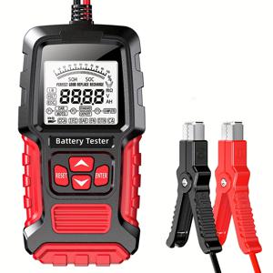 TEMU 12V/24V 차량 배터리 테스터 LCD 디스플레이 - 자동차, 트럭, 및 SUV용 범용 납산 배터리 진단 도구, 3A에서 200Ah 범위, 9 표준, ABS 소재, 3.5인치 스크린, 12V 배터리, 배터리 진단 도구 | 빨간색과 검은색 색상 | 내구성 있는 구조, 배터리 테스터, 배터리 없음