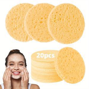TEMU 20개입 압축 페이셜 스펀지 - 저자극성 천연 각질 제거 스펀지, 민감한 피부용 라이트 베이지, 부드러운 메이크업 및 스파 사용, 여행에 적합한 컴팩트 디자인, 홈 & 이동 중 , 얼굴 스펀지, 고품질 스펀지, 여행용 액세서리, 여행자용