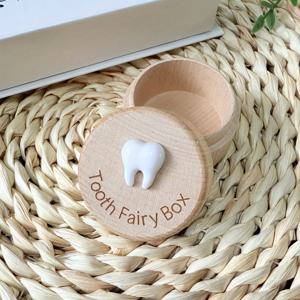 TEMU 나무 치아 요정 상자 | 자연 나무에 새겨진 이빨과 태아 머리카락 슬롯이 있는 멀티 컬러 기념품 보관함 | 샤워 선물 및 홈 데코용 이상적인 선물, 러스틱 디자인의 각인 디테일