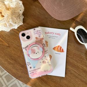 TEMU 세 마리의 고양이와 개가 그려진 자석 쉘 폰 케이스, 아이폰 11 12 13 프로 맥스용 작은 강아지 자석 브래킷 포함