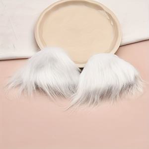 TEMU 여성과 소녀를 위한 2pcs 플러시 고양이 귀 헤어 클립 - 귀여운 동물 스타일, 화이트 인조 모피, 부드럽고 편안함, 코스프레 의상 액세서리에 이상적, 14세 이상 나이에 맞는 의상 액세서리, 귀여운 액세서리, 부드러운 소재 클립, 고양이 액세서리