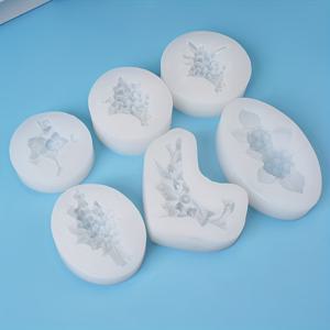 TEMU 6pcs 꽃 실리콘 모양, 배꽃, 라벤더, 벨라드온나, 오스만스, 하이든지아 실리콘 모양, 촛불, 아로마테라피, 손수 비누, 도자기, 석고 및 공예 제작에 적합합니다.