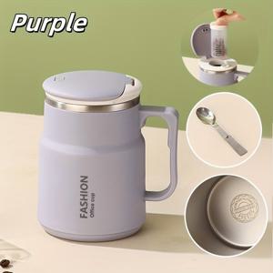 TEMU 1개 304 스테인리스 스틸 브루잉 머그컵, 차 보관함 포함 - 대용량 510ml, 접이식 숟가락, 누수 방지 뚜껑, 휴대용 및 세련된 커피, 차, 아침 식사용 - 야외 사용에 완벽한 커피 여행 머그컵 | 현대적인 머그 디자인 | 내구성 있는 머그