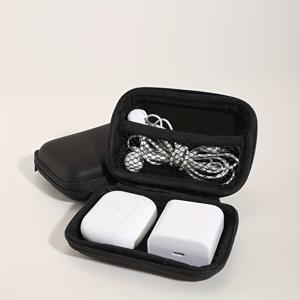 TEMU 휴대용 하드 쉘 여행 헤드폰, 충전 케이블 및 USB 충전기 보관함 - 내구성 있는 플라스틱 미니 조직자, 안전한 공간 디자인 및 보호 케이스, 여행 액세서리 블랙, 모든 계절에 적합