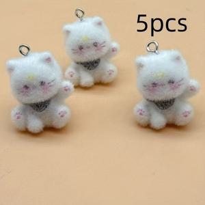 TEMU 5pcs 귀여운 플로킹 화이트 키튼 레진 펜던트 - 귀여운 3D 고양이 차밍, 열쇠고리, 목걸이 및 DIY 보석 제조 액세서리에 적합, 장식용 차밍 | 귀여운 차밍 | 아름다운 레진 고양이