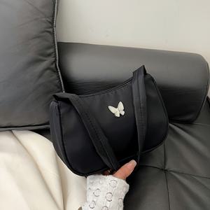 TEMU 남성용 세련된 블랙 나비 클러치 가방 - 골드 톤 하드웨어가 있는 캐주얼 어깨 핸드백, 일상적인 출퇴근 및 캐주얼한 외출에 적합한 나비 가방