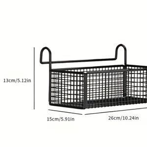 TEMU 철공예 문 걸이 바구니 - 검은색 짠 그리드 보관 랙, 기숙사, 침실, 옷장에 적합 - 공간 절약 걸이 옷, 장난감, 침구 정리기 | 튼튼한 금속 프레임과 안정적인 걸이 메커니즘 | 옷장 정리기