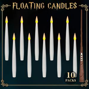 TEMU 10/20/24팩 마법봉이 달린 플로팅 캔들, 매직 행잉 캔들, 할로윈 장식, 리모컨이 있는 따뜻한 빛이 깜빡이는 무화염 LED 플로팅 캔들, 배터리 구동 테이퍼 캔들 세트, 테마 파티, 크리스마스, 생일 선물, 파티 장식용