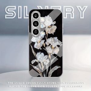 TEMU 화이트 아이리스 마더오브퍼슬 전기 도금 강화 유리 휴대폰 케이스 - 삼성 갤럭시 S25/S25 플러스/S24/S24 FE/S24 울트라/S23/S23+/S23 울트라/S22/S22+/S22 시리즈, A73/A72/A71/A56/A55/A54/A53/A52/A51/A42/A34/A 시리즈 액세서리, 완벽한 4계절 선물