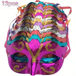 TEMU 12개 세트 생동감 넘치는 메탈릭 파티 마스크 - 결혼식, 가면무도회, 마르디 그라, 할로윈용 다양한 색상 및 스타일 - 내구성 있는 플라스틱, 착용 및 제거 용이 - 코스튬 파티 및 축하 행사에 완벽함 | 메탈릭 마감의 컬러풀 마스크 | 코스튬 액세서리 | 생생한 마스크 디자인 | 내구성 있는 플라스틱 마스크, 파티 마스크