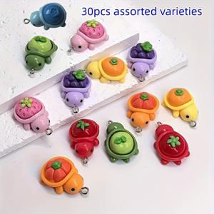 TEMU 30개 3D 과일 및 꽃 거북이 레진 펜던트 참, 주얼리 제작, 팔찌, 목걸이, 귀걸이, 키체인에 적합 - 완벽한 수제 선물, 주얼리 제작 참, 주얼리 제작 용품, 주얼리 제작 참|귀걸이|목걸이|팔찌