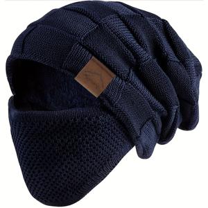 TEMU 겨울 스컬 캡 & 마스크 - 두꺼운 니트 비니 모자, 전면 커버리지, 신축성 있는 니트 소재, 쉽게 착용/탈착 가능한 오픈형 플랩 - 남녀공용 추위 방지 모자 - 스키, 스노보드, 크리스마스, 추수감사절, 할로윈에 이상적 - 블랙/다양한 색상 - 따뜻한 겨울 액세서리