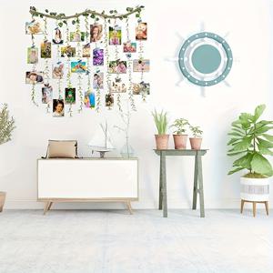 TEMU 와인 포토 디스플레이 룸 벽 장식 - 황마 로프 & 25개 클립, 나비 장식품 5개 포함, 홈 데코, 졸업 사진 디스플레이, 파티 용품, 사진 디스플레이 벽 장식, 크리스마스에 적합한 행잉 포토 벽