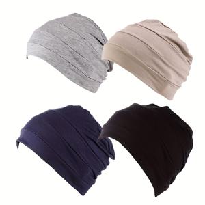 TEMU 4개 세트 모달 풀오버 모자 수면용 캡 화학 요법용 하트 밑바닥 탄력 모자