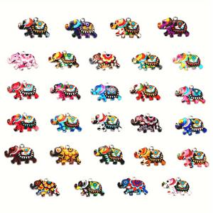 TEMU 28개 코끼리 매력 컬러풀 메탈 에나멜 DIY 목걸이 귀걸이 팔찌 키체인 재료 세트